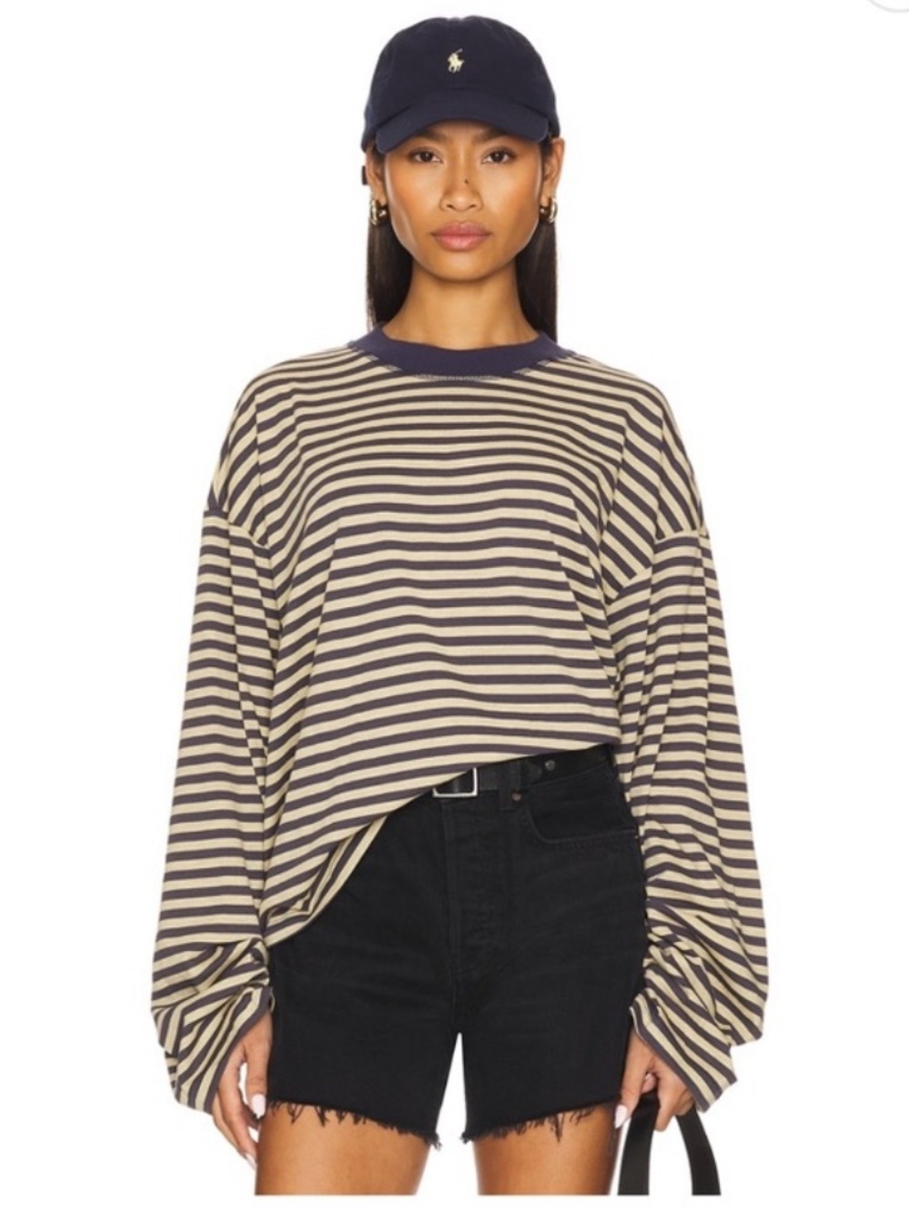 Lioness Bloom Striped Long Sleeve Top with Navy Trim